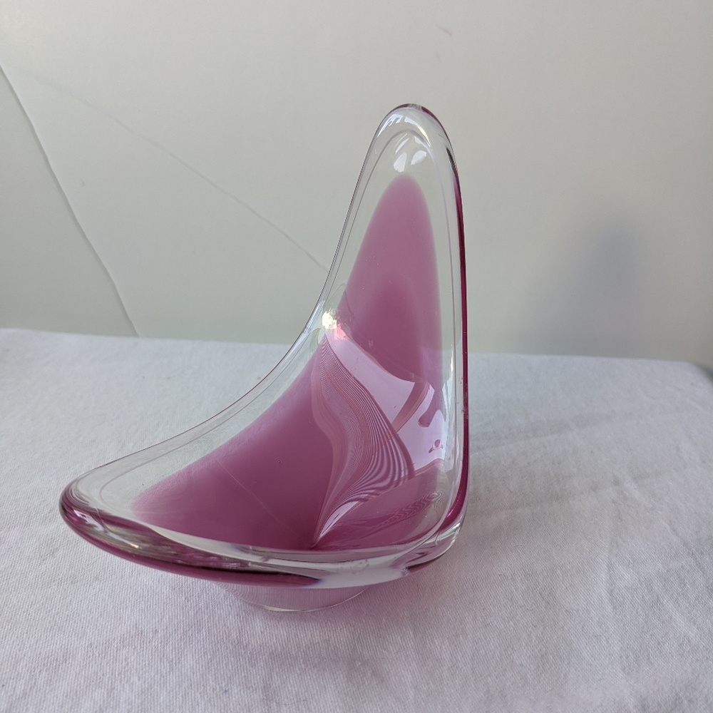 Signed Flygsors Coquille Pink Studio Art Glass Paul Kedelv Sweden 1958